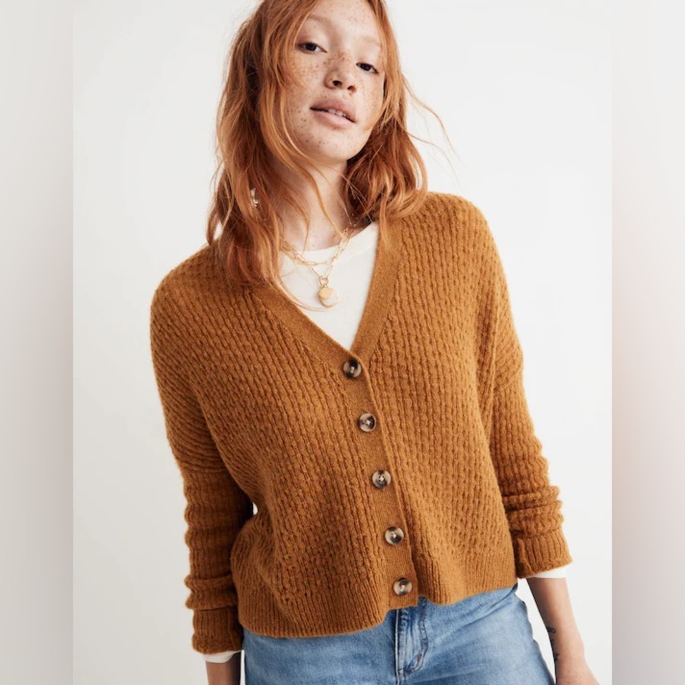 Madewell Mayfair Sweater Cardigan in Vintage Heather Gold